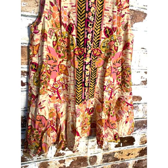 Free People "Summer In Tulum" Linen Blend Mixed Print Ruffle Sleeveless Tunic - Picture 10 of 15